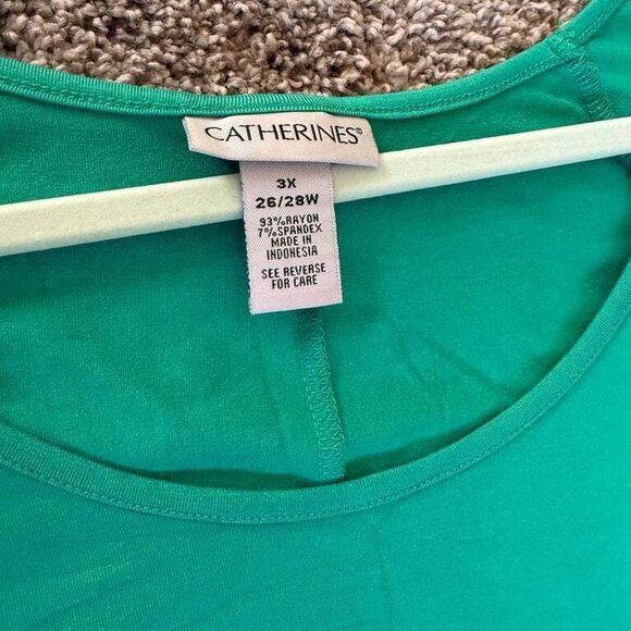 Catherines Women's 3X Plus Size Green Short‎ Sleeve Dress Relaxed Stretch - Picture 3 of 8